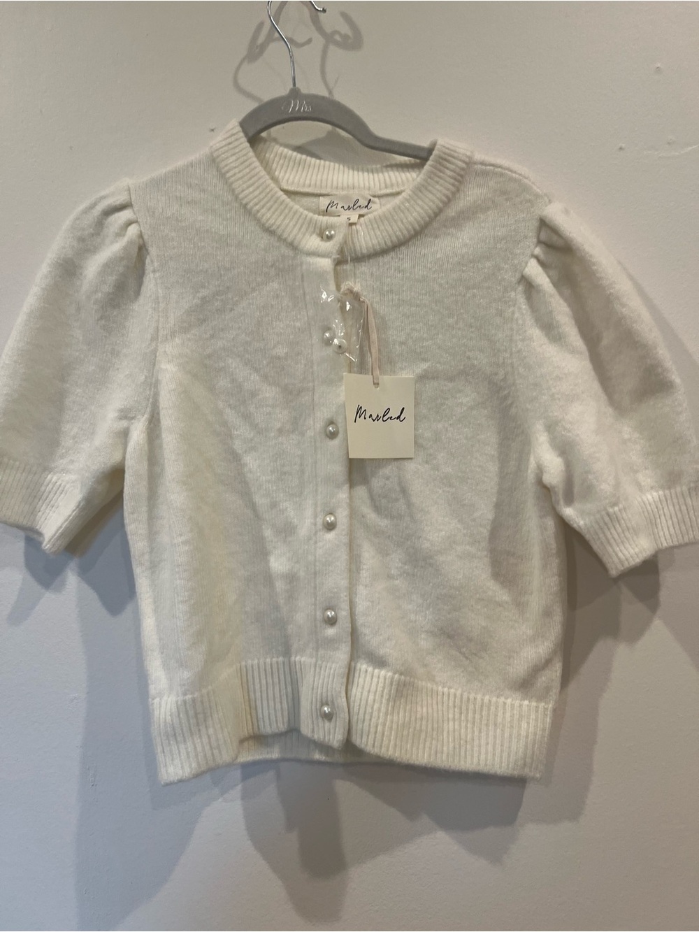 Cream Pearl-Button Short-Sleeve Cardigan -